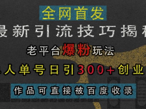 最新引流技巧揭秘,老平台爆粉玩法,单人单号日引300+创业粉,作品可直接被百度收录
